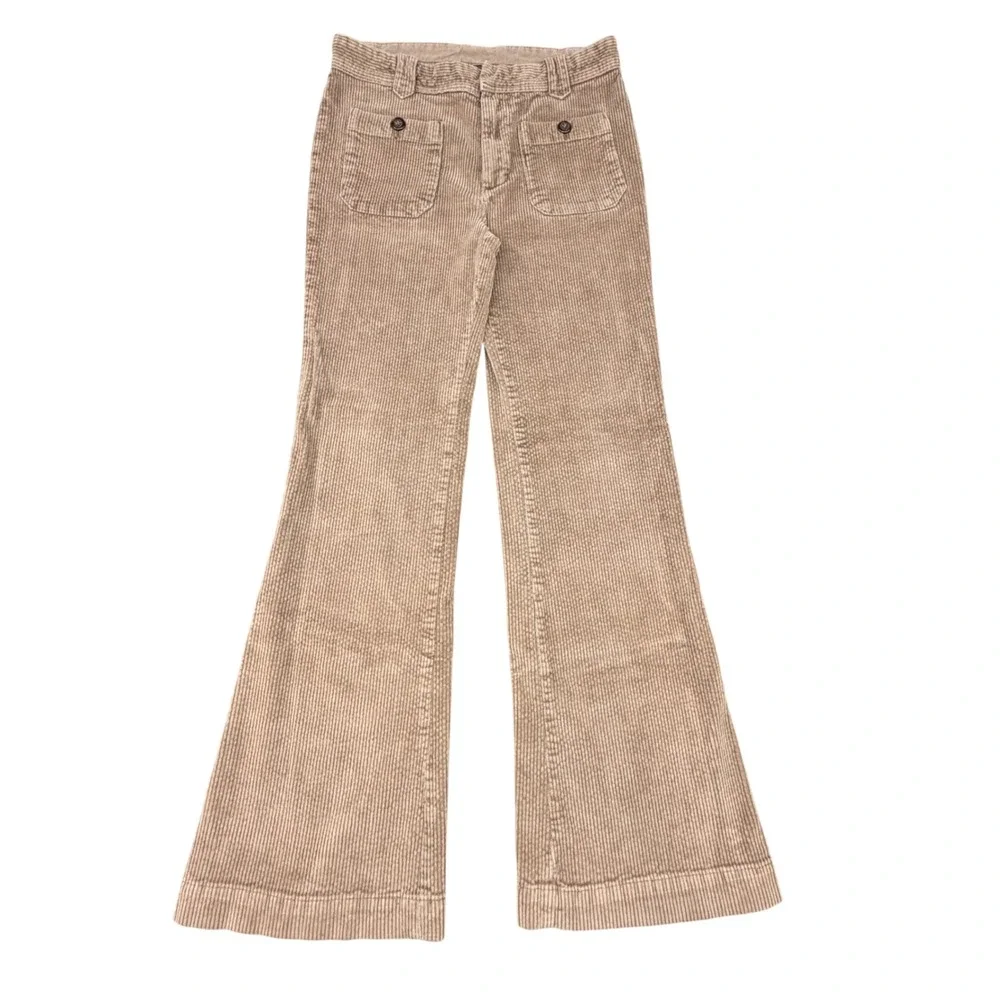 Free People Tan Corduroy Flare Pants Brown Boho Patch Pocket Size 4
